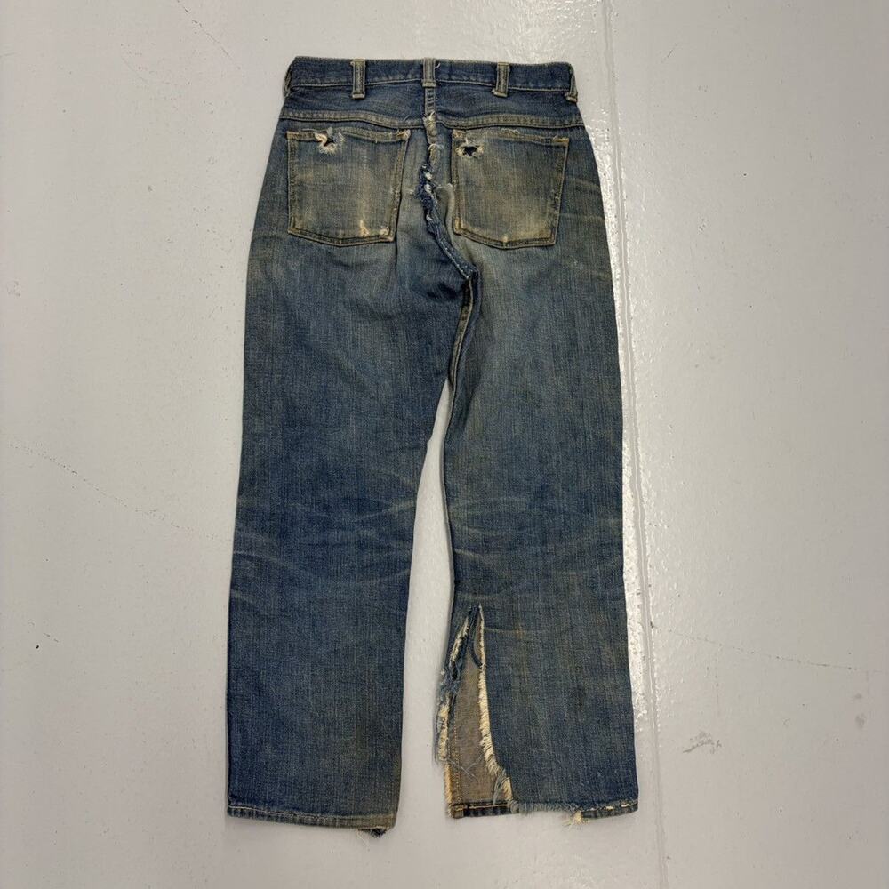 Vintage 50s Blue Distressed Workwear Jeans 24x23 - Picture 3 of 4